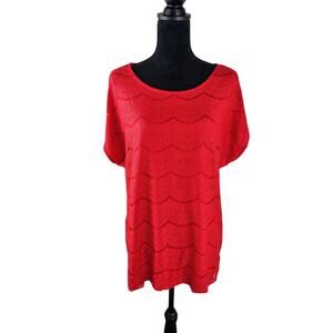 FADED GLORY Women's Lace Blouse 2X Polyester Rayon Lace Nylon Red Casual